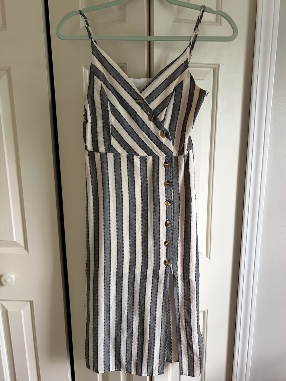 Harper Heritage Cream and Grey Mid-Length Striped Dress
